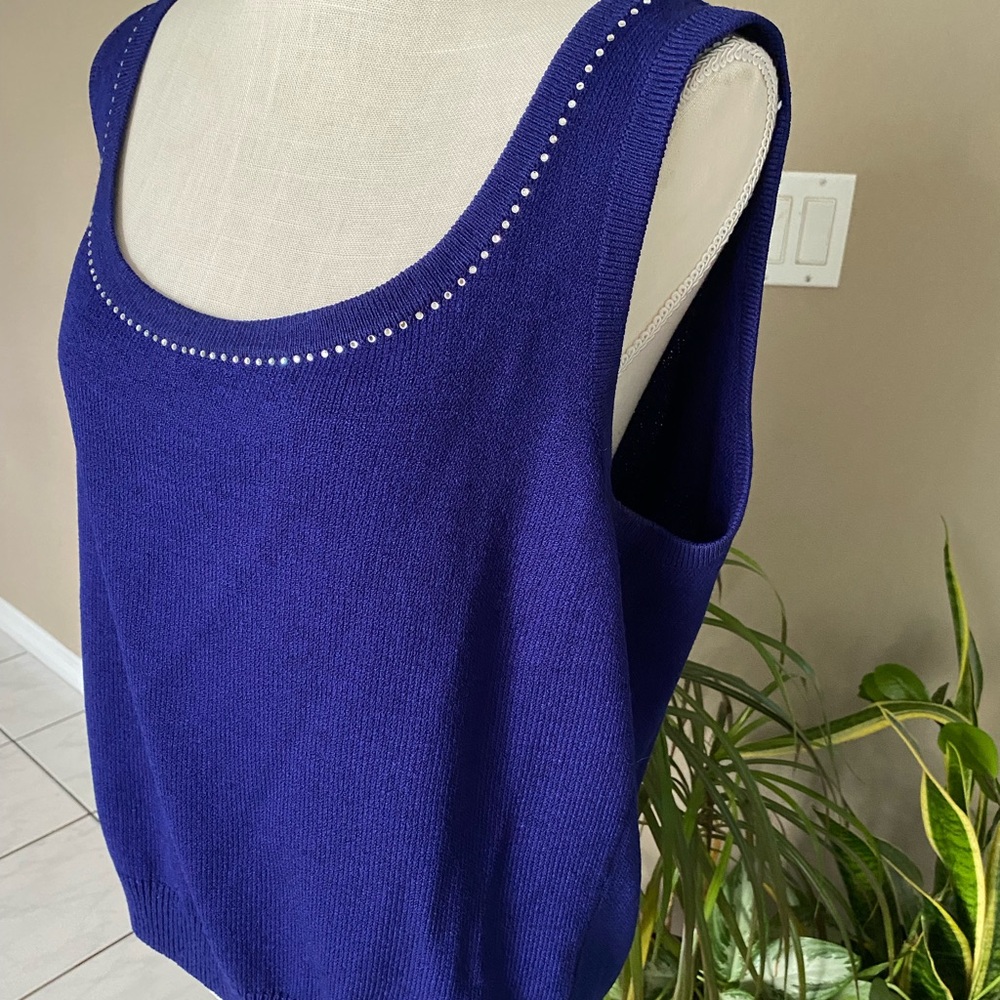 St. John Evening Large 14/16 Purple Sequin Santana Knit Wool Tank Top